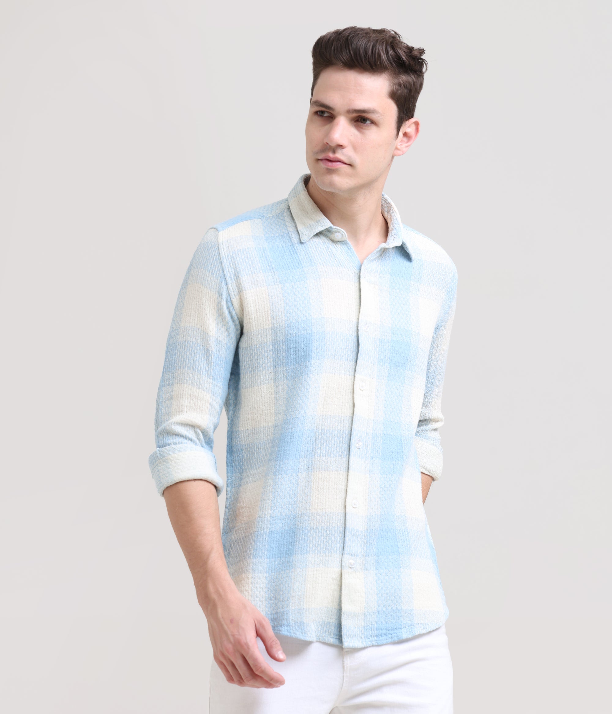 Icy Elegance: Slim Fit Ice Blue Shirt