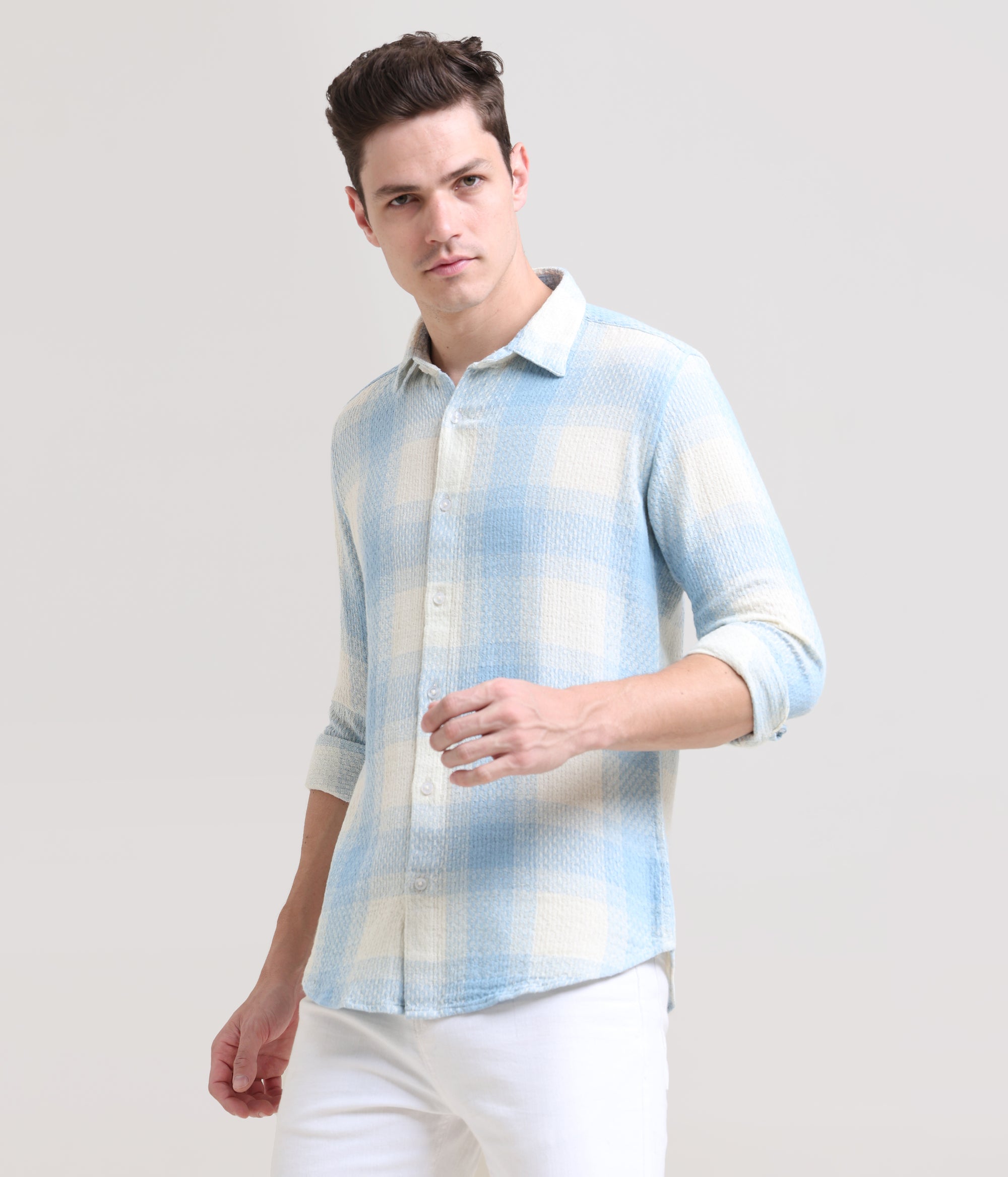 Icy Elegance: Slim Fit Ice Blue Shirt