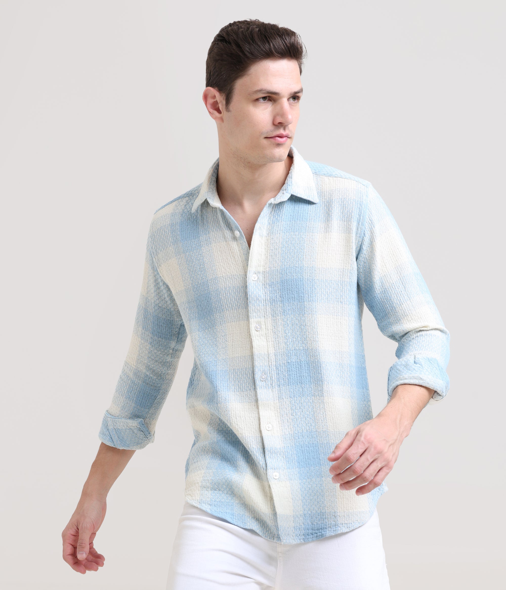 Icy Elegance: Slim Fit Ice Blue Shirt