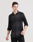 Charcoal Crossroads: Checkered Dark Grey Slim Fit Shirt