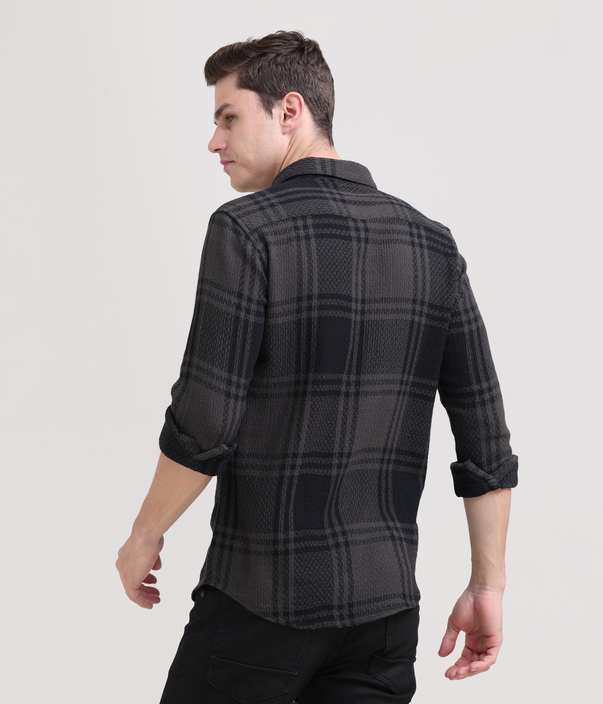 Charcoal Crossroads: Checkered Dark Grey Slim Fit Shirt