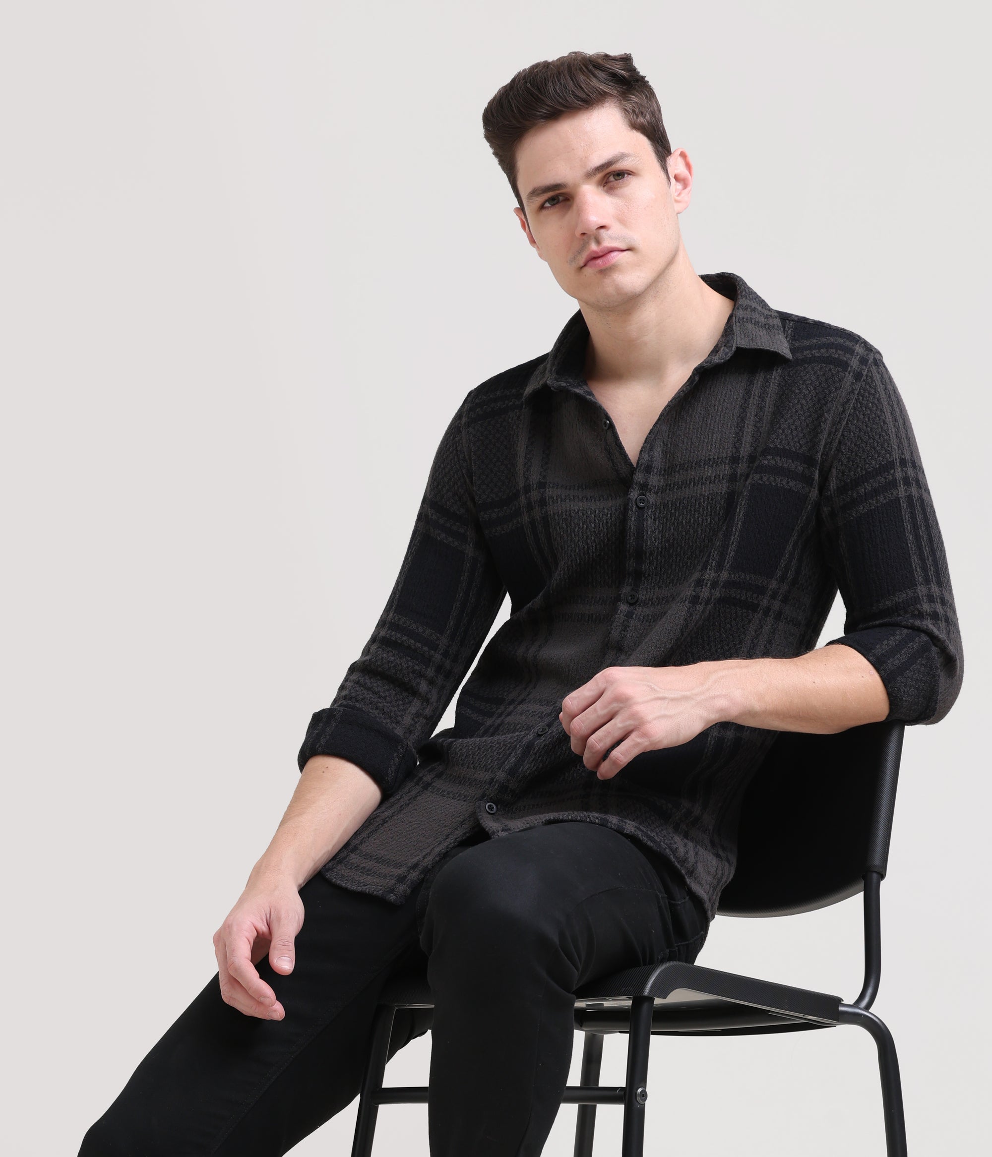 Charcoal Crossroads: Checkered Dark Grey Slim Fit Shirt