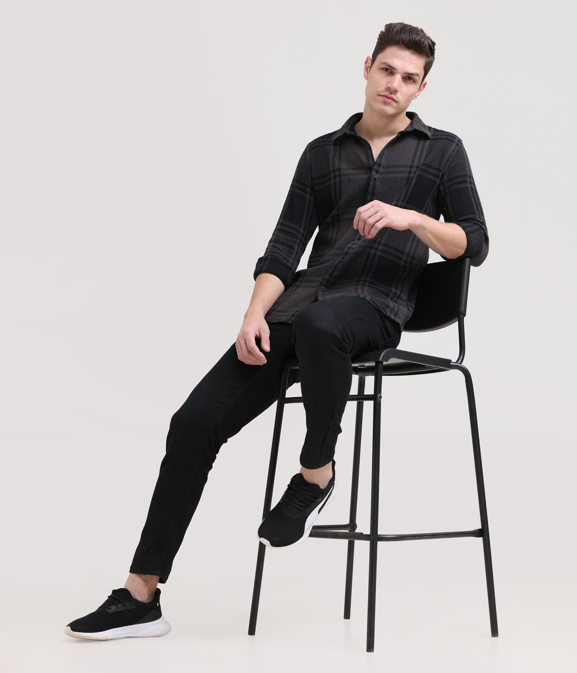 Charcoal Crossroads: Checkered Dark Grey Slim Fit Shirt