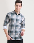 Slate Checkmate: Slim Fit Light Grey Shirt