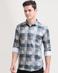 Slate Checkmate: Slim Fit Light Grey Shirt