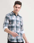 Slate Checkmate: Slim Fit Light Grey Shirt