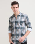 Slate Checkmate: Slim Fit Light Grey Shirt