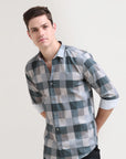 Slate Checkmate: Slim Fit Light Grey Shirt