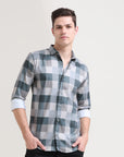 Slate Checkmate: Slim Fit Light Grey Shirt