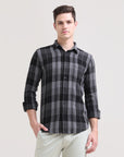 Midnight Checkmate: Checkered Black Full Sleeve Slim Fit Shirt