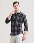 Midnight Checkmate: Checkered Black Full Sleeve Slim Fit Shirt