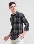 Midnight Checkmate: Checkered Black Full Sleeve Slim Fit Shirt