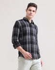 Midnight Checkmate: Checkered Black Full Sleeve Slim Fit Shirt