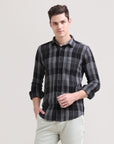 Midnight Checkmate: Checkered Black Full Sleeve Slim Fit Shirt