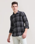 Midnight Checkmate: Checkered Black Full Sleeve Slim Fit Shirt