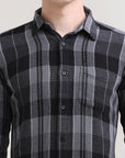 Midnight Checkmate: Checkered Black Full Sleeve Slim Fit Shirt