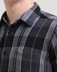 Midnight Checkmate: Checkered Black Full Sleeve Slim Fit Shirt