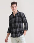 Midnight Checkmate: Checkered Black Full Sleeve Slim Fit Shirt