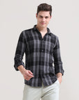 Midnight Checkmate: Checkered Black Full Sleeve Slim Fit Shirt