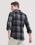 Midnight Checkmate: Checkered Black Full Sleeve Slim Fit Shirt