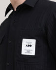 Night Shadow: Solid Black Oversized Half Sleeve Double Pocket Shirt