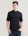 Midnight Classic: Solid Black Regular Fit Half Sleeve Shirt