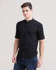 Midnight Classic: Solid Black Regular Fit Half Sleeve Shirt