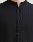 Midnight Classic: Solid Black Regular Fit Half Sleeve Shirt