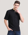 Midnight Classic: Solid Black Regular Fit Half Sleeve Shirt