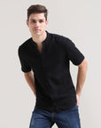 Midnight Classic: Solid Black Regular Fit Half Sleeve Shirt