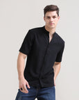 Midnight Classic: Solid Black Regular Fit Half Sleeve Shirt