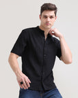 Midnight Classic: Solid Black Regular Fit Half Sleeve Shirt