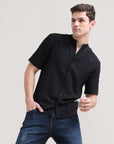 Midnight Classic: Solid Black Regular Fit Half Sleeve Shirt