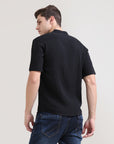 Midnight Classic: Solid Black Regular Fit Half Sleeve Shirt