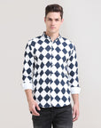 Nautical Elegance: Printed Navy Blue Slim Fit Shirt