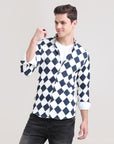 Nautical Elegance: Printed Navy Blue Slim Fit Shirt