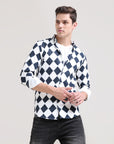 Nautical Elegance: Printed Navy Blue Slim Fit Shirt