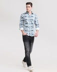 Pastel Breeze: Printed Mint Blue Tapered Fit Shirt