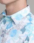 Azure Artistry: Printed Teal Blue Tapered Fit Shirt