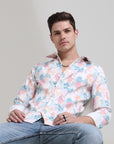 Blush Blossom: Printed Baby Pink Tapered Fit Full Sleeve Shirt