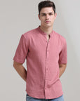 Rose Blush: Solid Pink Regular Fit Half Sleeve Shirt