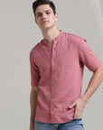 Rose Blush: Solid Pink Regular Fit Half Sleeve Shirt