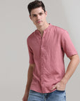 Rose Blush: Solid Pink Regular Fit Half Sleeve Shirt