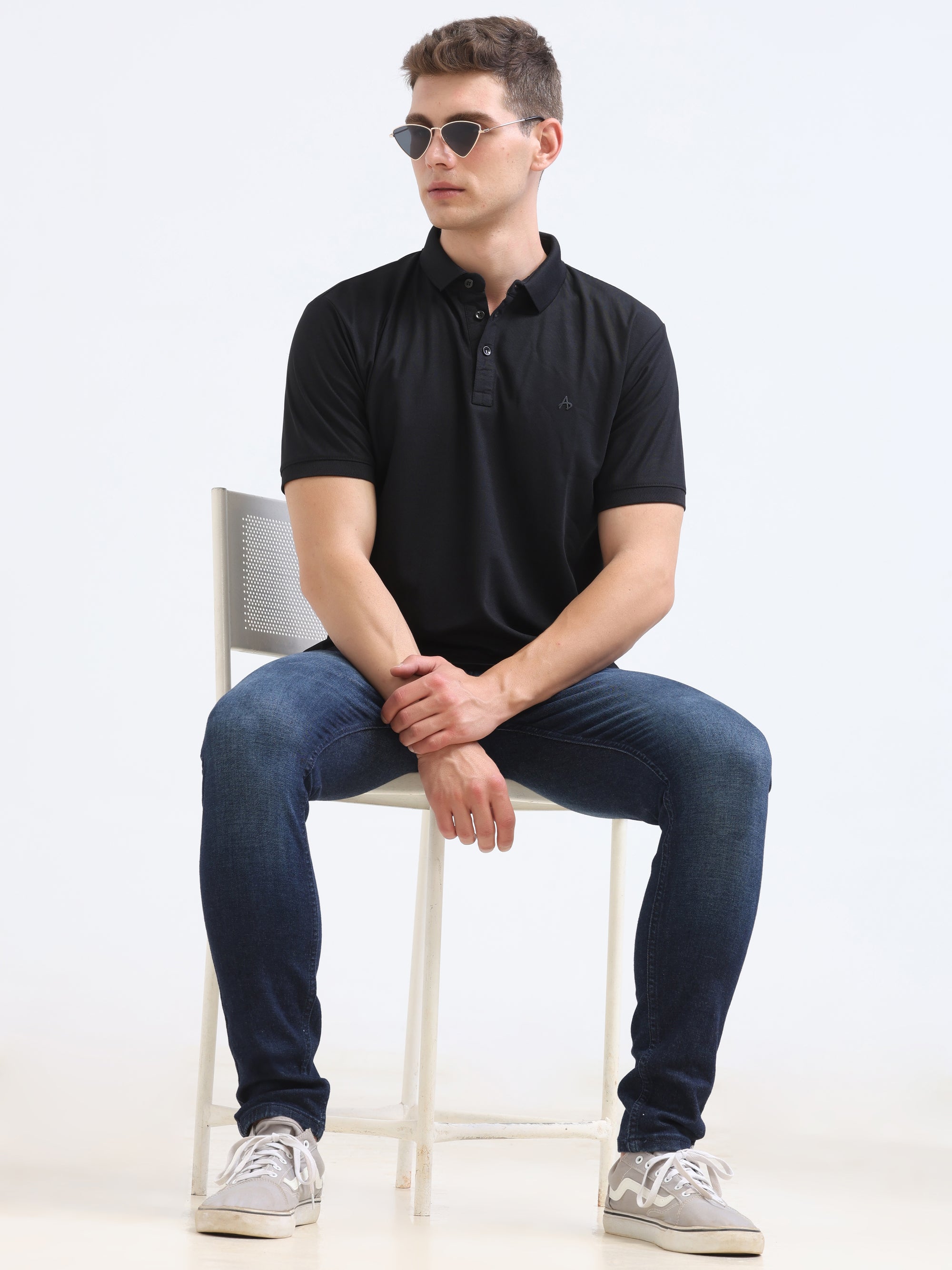 Black Solid Polo Tshirt