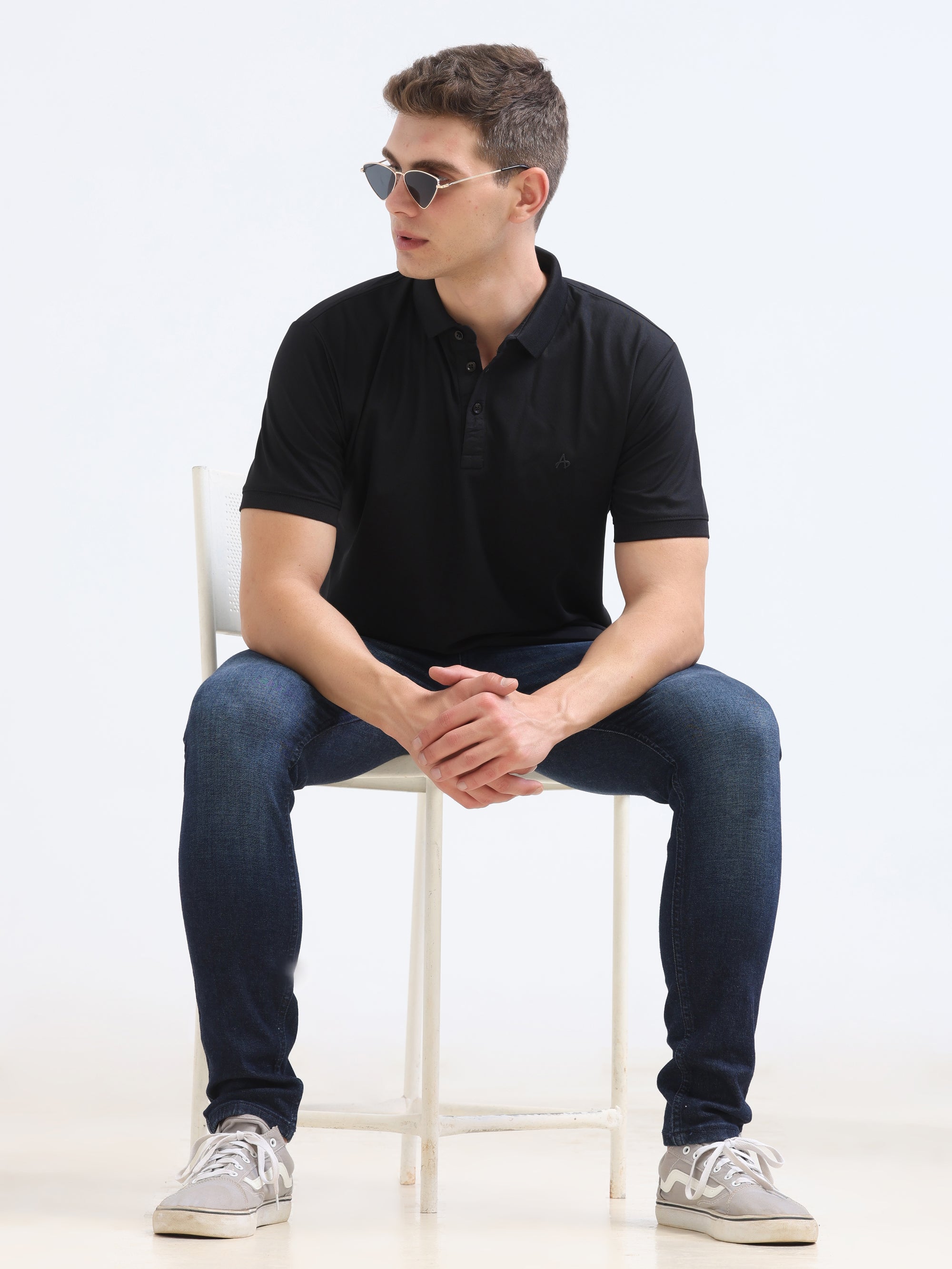 Black Solid Polo Tshirt