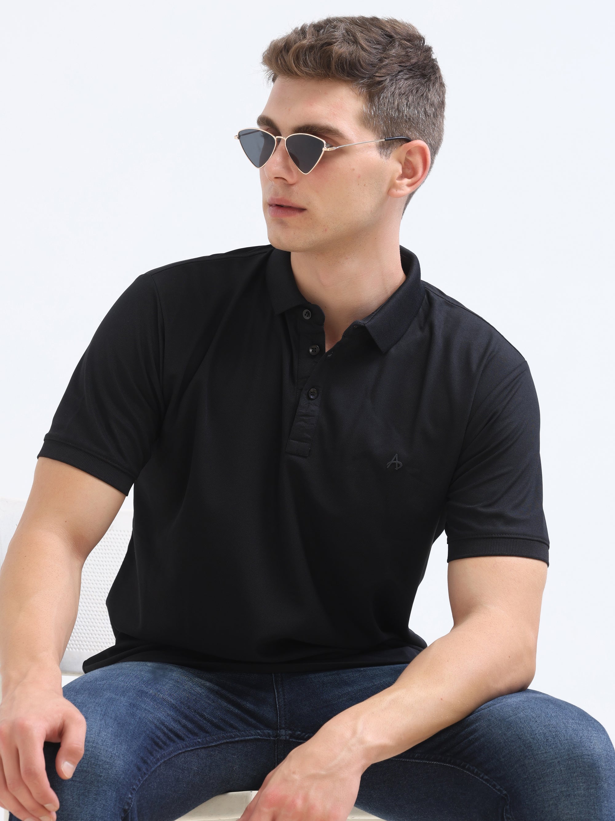 Black Solid Polo Tshirt