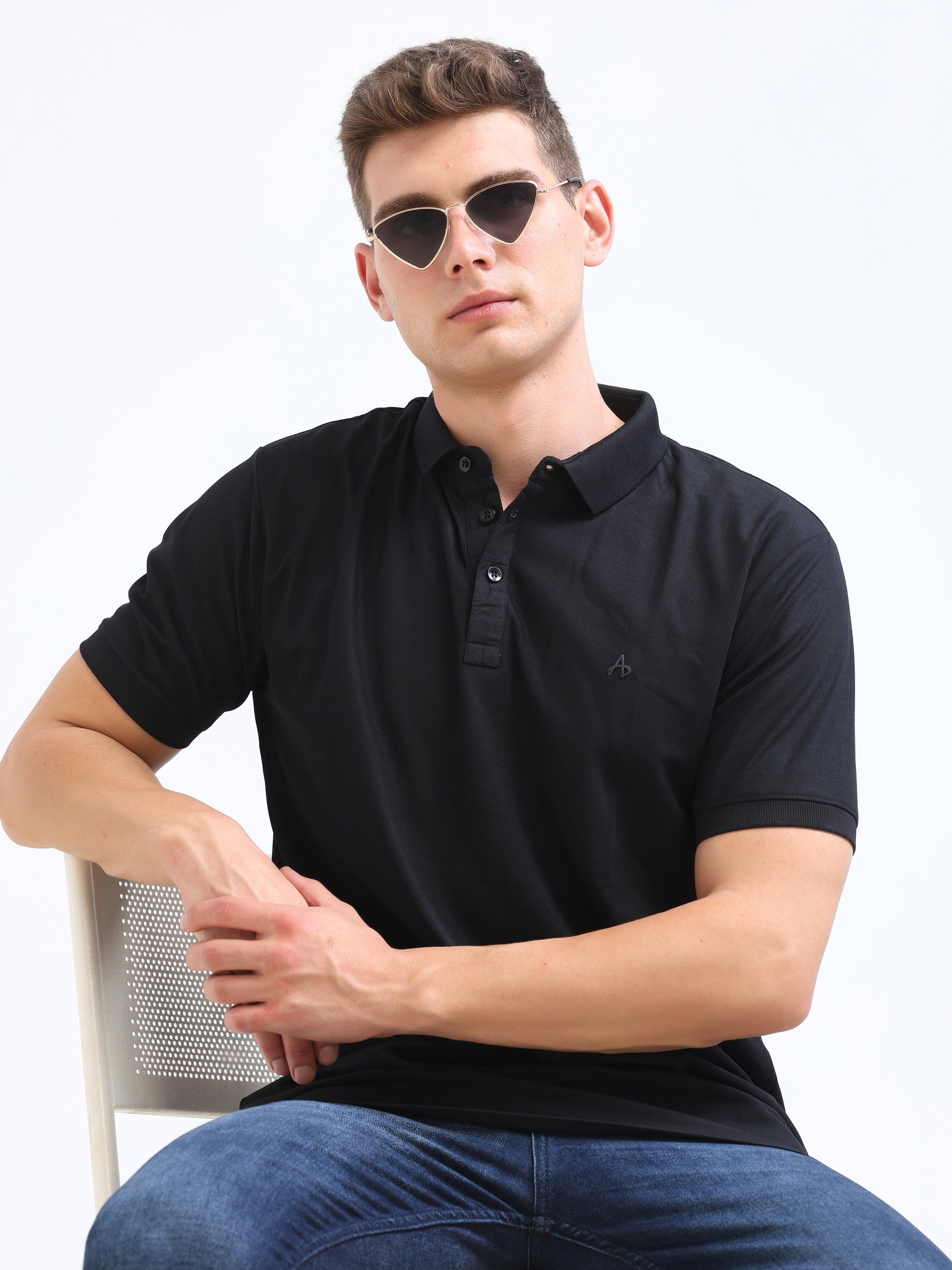 Black Solid Polo Tshirt