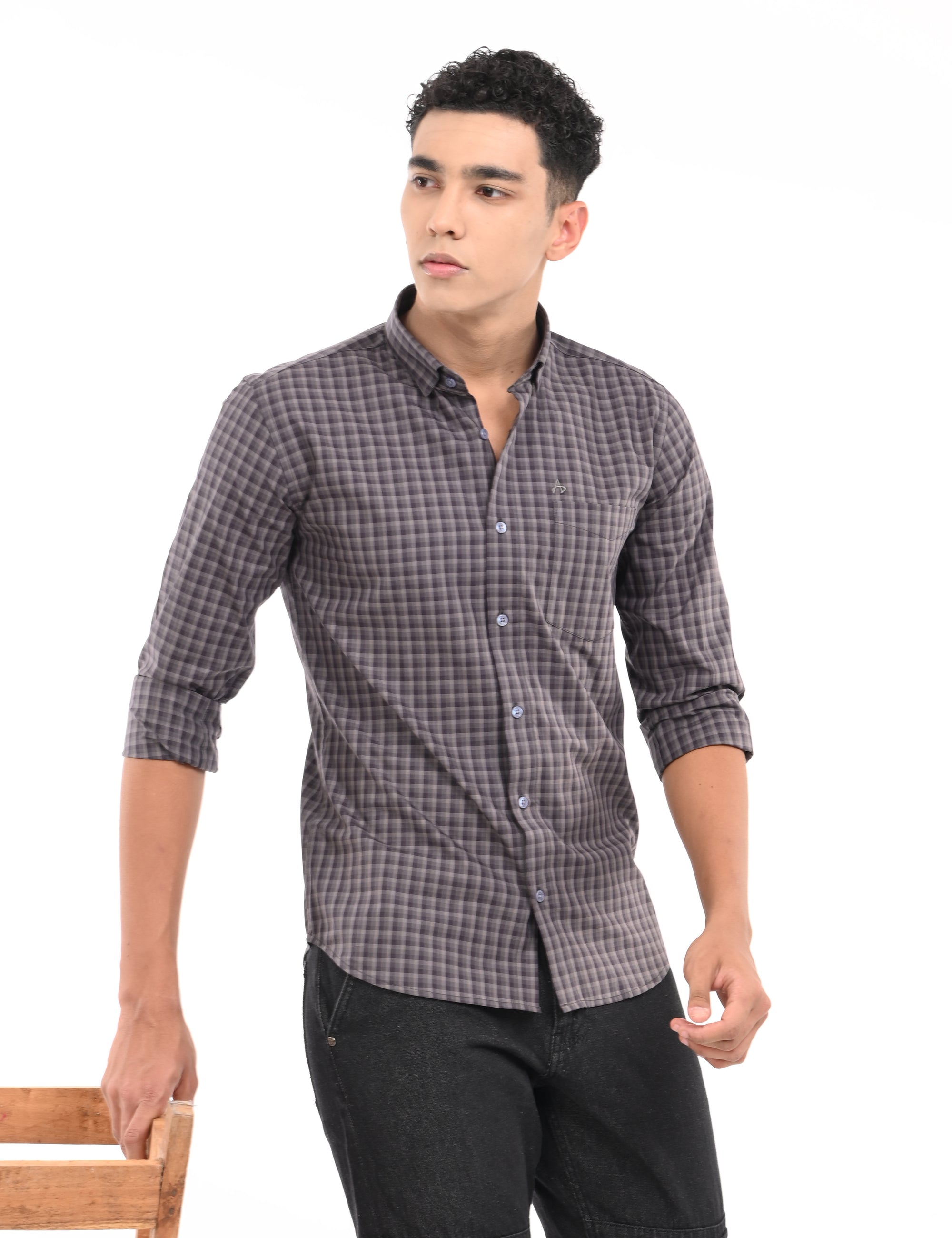 Full Sleeve Slim Fit Dove Grey Check Shirt