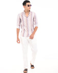 Full Sleeve Slim Fit Striped Purple Shirt