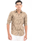 Full Sleeve Khaki Printed Tapered Fit Shirt